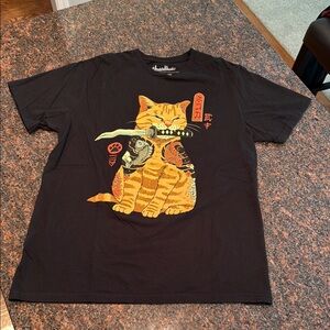 Threadless Black and Orange Cat Katana T-Shirt